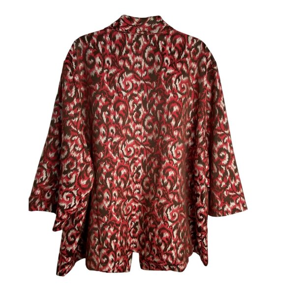 Maggie Barnes Womens Red & Brown Abstract Print Long Line  Jacket Size 3X - Picture 2 of 12